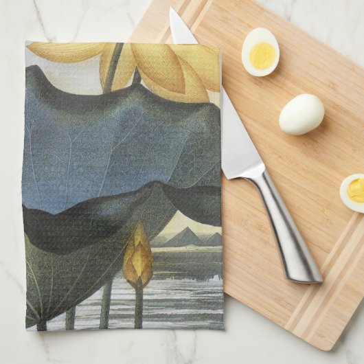 ヴィンテージハスの花エジプトの神聖な豆 キッチンタオル (四つ折り)