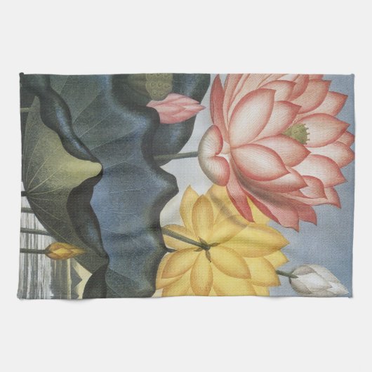 ヴィンテージハスの花エジプトの神聖な豆 キッチンタオル (横)