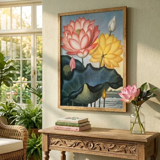 ヴィンテージハスの花エジプトの神聖な豆 ポスター