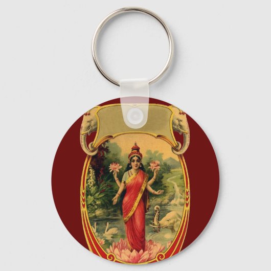 ヴィンテージハス花ヒンドゥー教の女神ラクシュミ キーホルダー (正面)