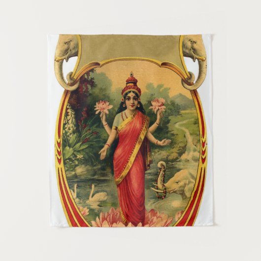 ヴィンテージハス花ヒンドゥー教の女神ラクシュミ タペストリー (正面)