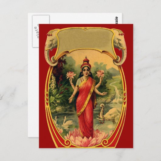 ヴィンテージハス花ヒンドゥー教の女神ラクシュミ ポストカード (正面/裏面)