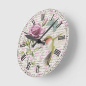 ヴィンテージハチドリとバラ ラウンド壁時計 (傾斜)