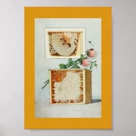 ヴィンテージハチミツ、ミツバチ、蜜蝋、ピンククローバー ポスター