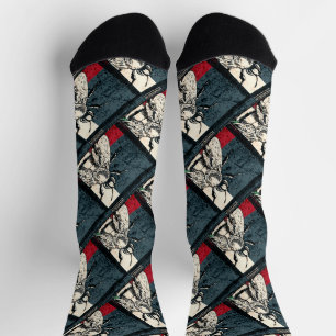 ヴィンテージハチ昆虫カラフルイラストレーション ソックス