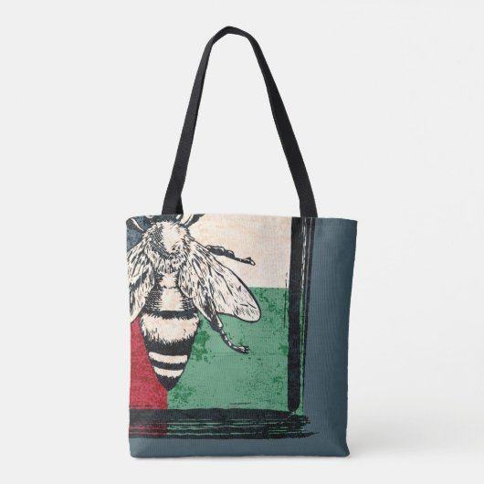 ヴィンテージハチ昆虫カラフルイラストレーション トートバッグ (裏面)