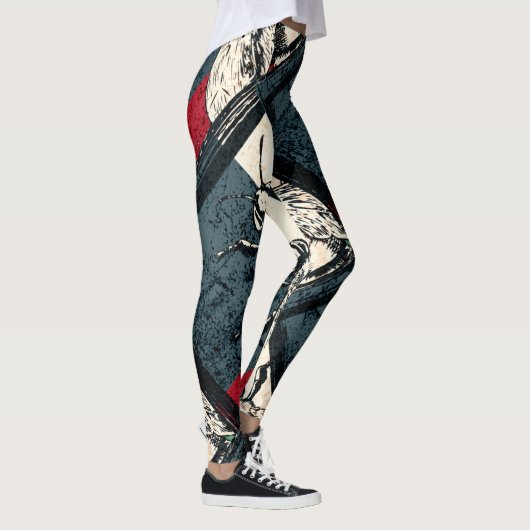 ヴィンテージハチ昆虫カラフルイラストレーション レギンス (右)