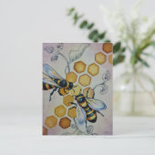 ヴィンテージハチNo. 5ハニカムつる植物ウォーターカラーアート ポストカード (スタンド正面)