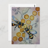 ヴィンテージハチNo. 5ハニカムつる植物ウォーターカラーアート ポストカード (正面/裏面)