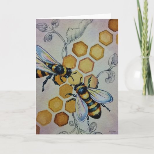 ヴィンテージハチNo.5ハニカムウォーターカラーアート カード (正面)