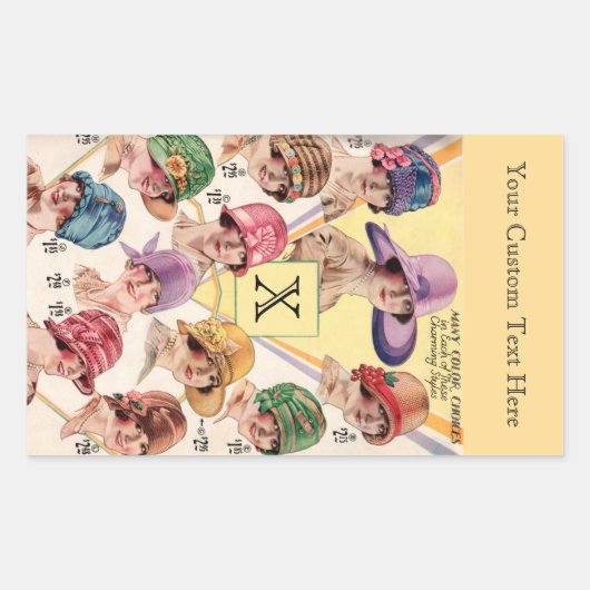 ヴィンテージハットカスタムズモノグラムステッカー 長方形シール (正面)