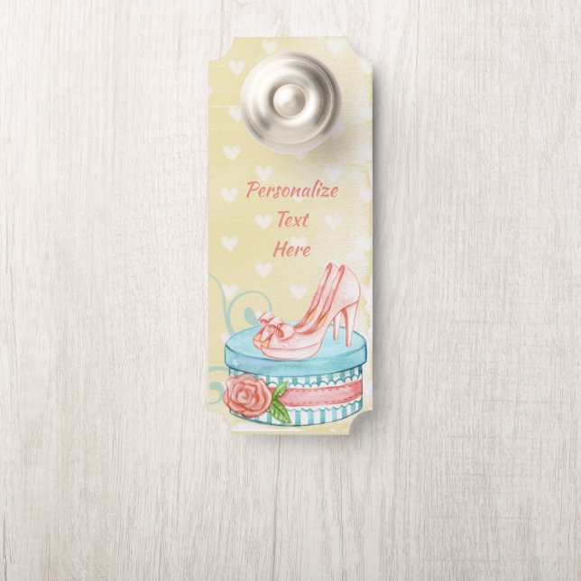 ヴィンテージハットボックスレトロハイヒールピンクルーム ドアノブサイン (ノブ)