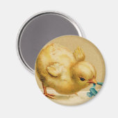 ヴィンテージハッピーイースターの雛と青い花 マグネット (正面/裏面)