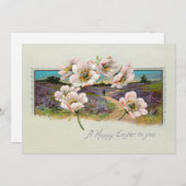 ヴィンテージハッピーイースターの風景とリンゴの花 シーズンカード (正面/裏面)