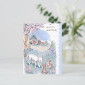 ヴィンテージハッピーイースターウィッシュwithラム&バンニー ポストカード (スタンド正面)