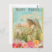 ヴィンテージハッピーイースターエンジェルラム ポストカード (正面/裏面)