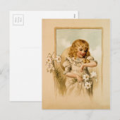 ヴィンテージハッピーイースターカントリーガールとチックス シーズンポストカード (正面/裏面)