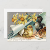 ヴィンテージハッピーイースターチキンとダフォジル シーズンポストカード (正面/裏面)