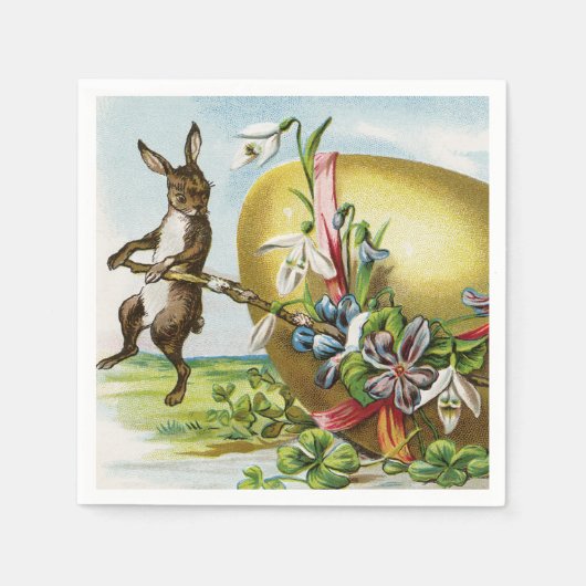 ヴィンテージハッピーイースターバニーラビッツイースターエッグス スタンダードカクテルナプキン (正面)