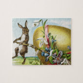 ヴィンテージハッピーイースターバニーラビットイースターエッグ ジグソーパズル (横)