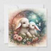 ヴィンテージハッピーイースターバニーラム宗教的 シーズンカード (正面)