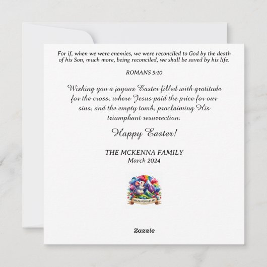 ヴィンテージハッピーイースターバニーラム宗教的 シーズンカード (裏面)