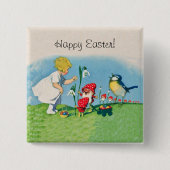 ヴィンテージハッピーイースター小妖精や小人卵 缶バッジ (正面)