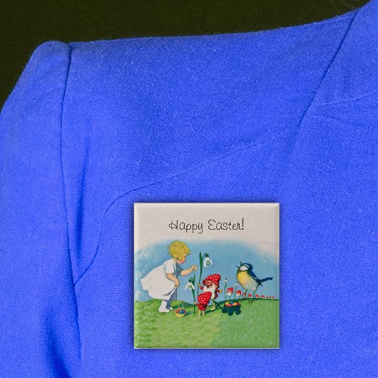 ヴィンテージハッピーイースター小妖精や小人卵 缶バッジ