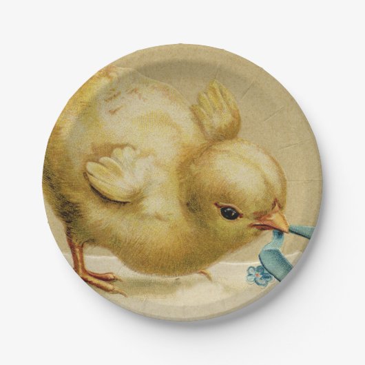 ヴィンテージハッピーイースター（青い花） ペーパープレート (正面)