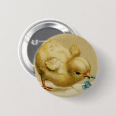 ヴィンテージハッピーイースター(青い花) 缶バッジ (正面&裏面)