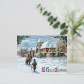 ヴィンテージハッピークリスマスお祝いイン教会 ポストカード (スタンド正面)