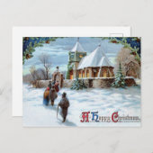 ヴィンテージハッピークリスマスお祝いイン教会 ポストカード (正面/裏面)