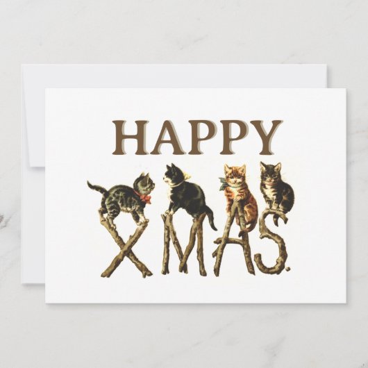 ヴィンテージハッピークリスマスかわいい猫のクリスマス シーズンカード (正面)
