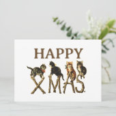 ヴィンテージハッピークリスマスかわいい猫のクリスマス シーズンカード (スタンド正面)