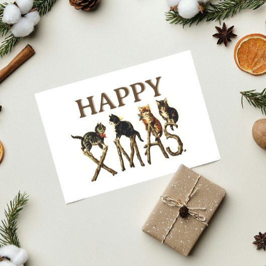 ヴィンテージハッピークリスマスかわいい猫のクリスマス シーズンポストカード