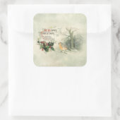 ヴィンテージハッピークリスマススクロール、ホリー&(鳥)ショウジョウコウカンチョウ スクエアシール (バッグ)