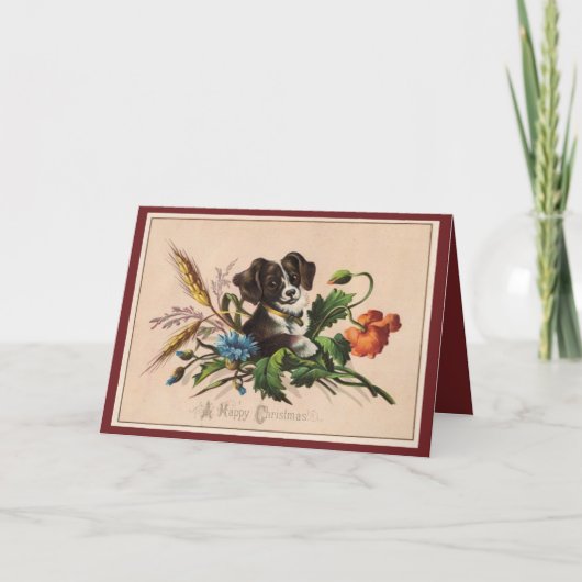 ヴィンテージハッピークリスマスドッグ シーズンカード (正面)