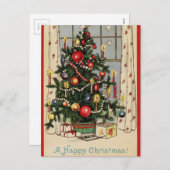 ヴィンテージハッピークリスマスホリデーツリー シーズンポストカード (正面/裏面)