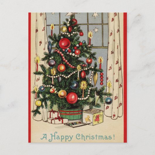 ヴィンテージハッピークリスマスホリデーツリー シーズンポストカード (正面)