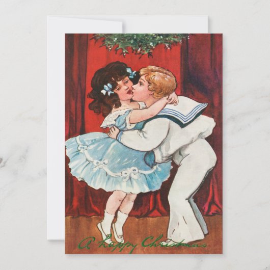 ヴィンテージハッピークリスマスボーイキスガールラブ シーズンカード (正面)