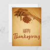 ヴィンテージハッピーサンクスギビング小麦トウモロコシ シーズンポストカード (正面/裏面)