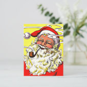 ヴィンテージハッピーサンタ喫煙パイプイエローレッド シーズンポストカード (スタンド正面)