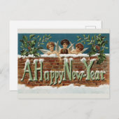 ヴィンテージハッピーニューイヤーかわいいエンジェルケルブ ポストカード (正面/裏面)