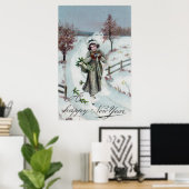 ヴィンテージハッピーニューイヤーアートポスター ポスター (ホームオフィス)