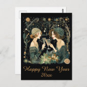 ヴィンテージハッピーニューイヤーアールデコ ポストカード (正面/裏面)