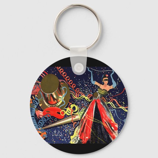 ヴィンテージハッピーニューイヤーイブパーティーと紙吹雪 キーホルダー (正面)