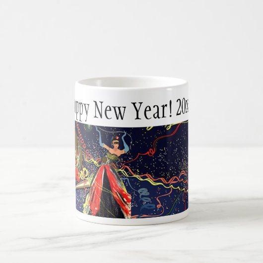 ヴィンテージハッピーニューイヤーイブパーティーと紙吹雪 コーヒーマグカップ (中央)