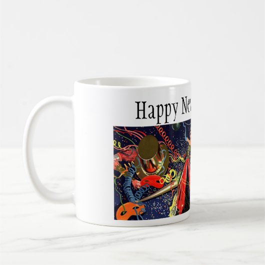 ヴィンテージハッピーニューイヤーイブパーティーと紙吹雪 コーヒーマグカップ (左)