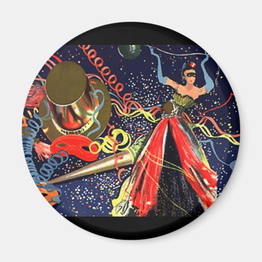 ヴィンテージハッピーニューイヤーイブパーティーと紙吹雪 マグネット (正面)