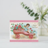 ヴィンテージハッピーニューイヤービクトリアンフローラ ポストカード (スタンド正面)